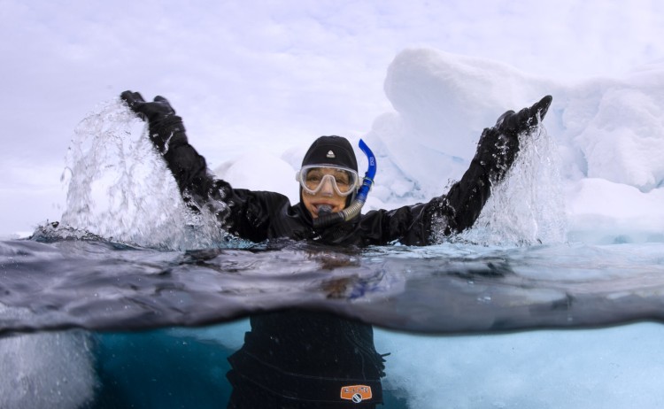 Sylvia Earle snorkeling in the Arctic 3 Michael Aw scaled
