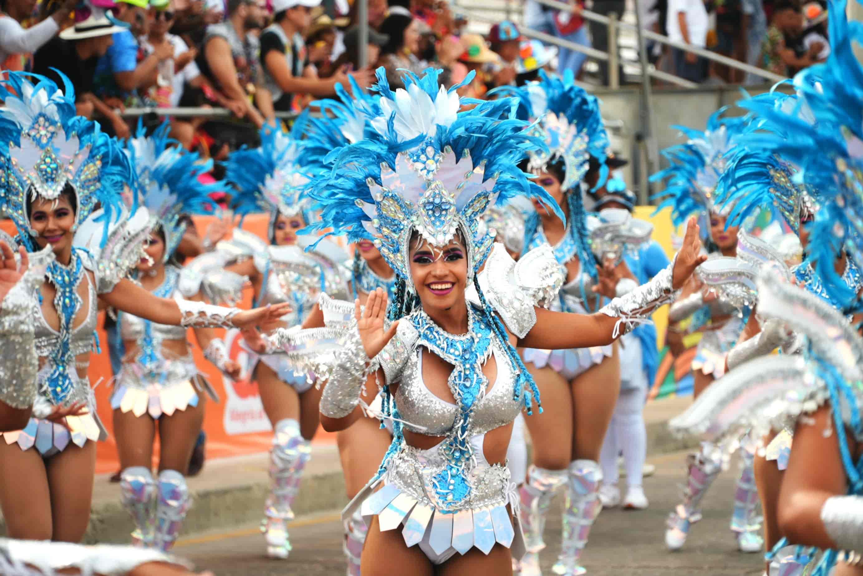 Dancers in colourful costumes at the Barranquilla Carnaval.
