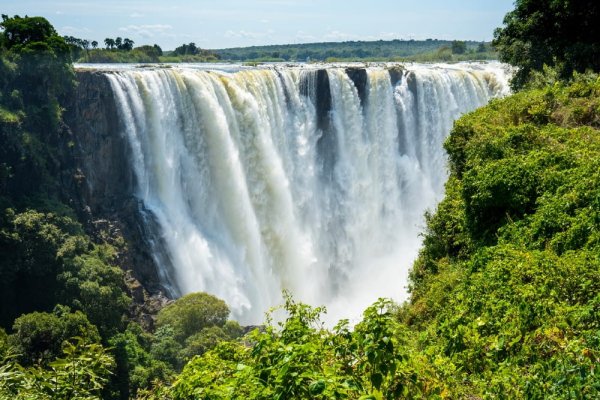 Wall of water at rainbow viewpoint Victoria Falls 
