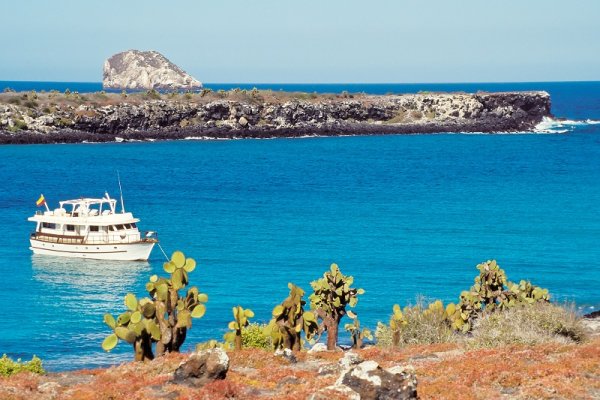 Cruise ship sailing in the Galapagos waters