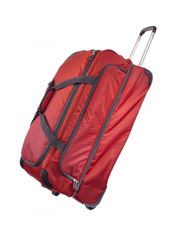 red wheeled duffle bag