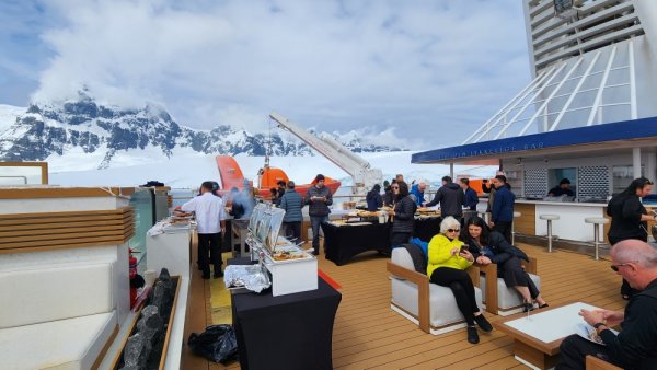 BBQ on the back deck of the Ocean Albatros, in Antarctica