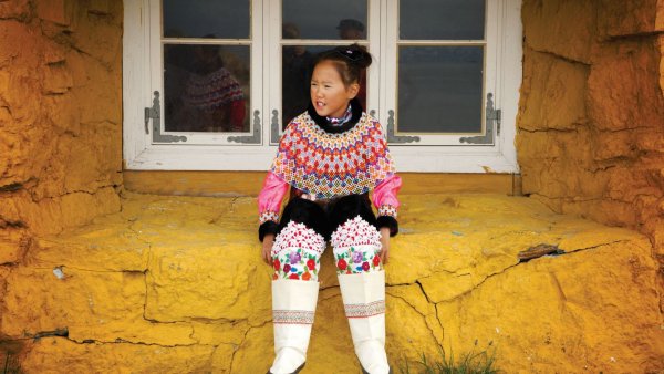 Inuit Culture Greenlandic girl in windowMIchelle Valberg Heart of Arctic SMALL