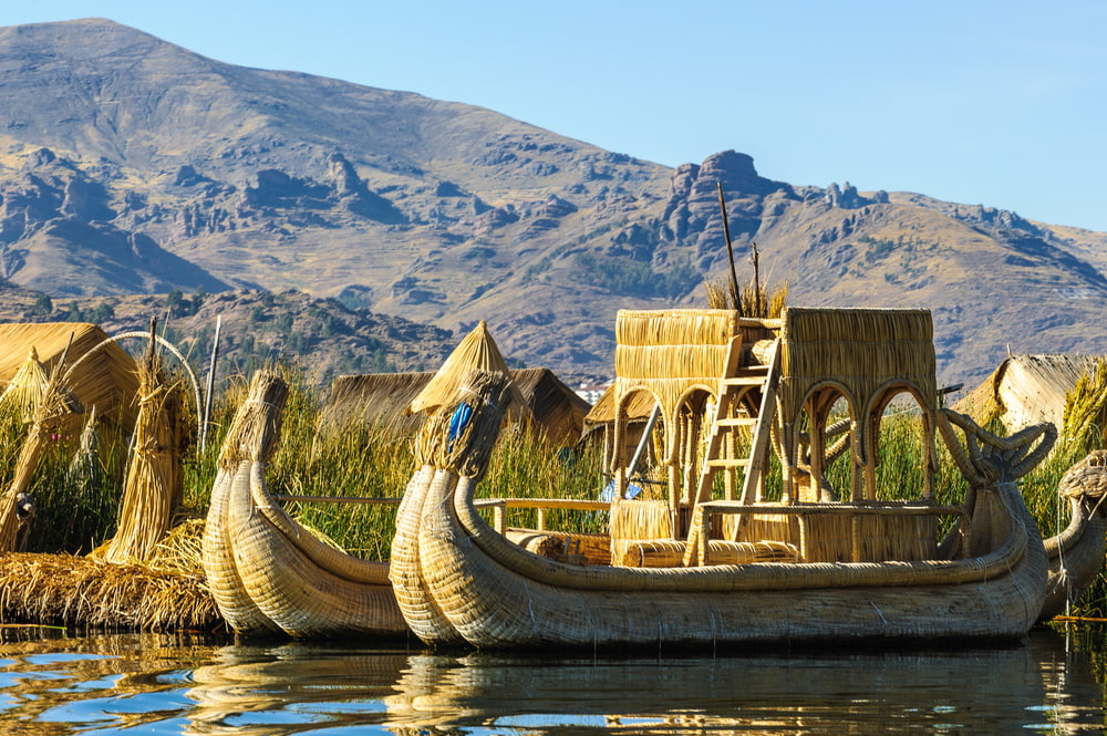 Typical boats in lake Titicaca.